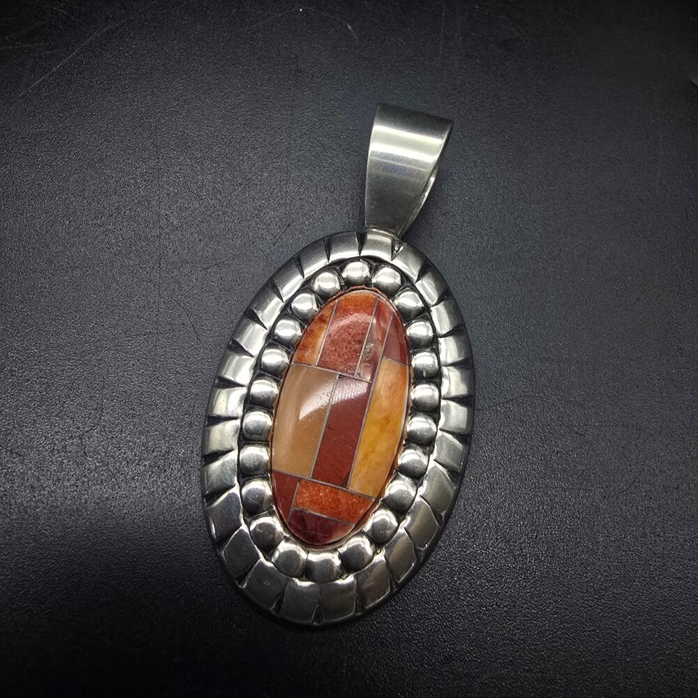 Carolyn Pollack Relios Pendant Orange Carnelian Oyster Inlay Sterling Silver